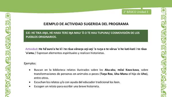 Actividad sugerida LC02 - Rapa Nui - U3 - N°11: Expresan elementos espirituales y realizan historietas. Actividad sugerida LC02 - Rapa Nui - U3 - N°11: Expresan elementos espirituales y realizan historietas.