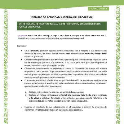 Actividad sugerida LC02 - Rapa Nui - U3 - N°10: Identifican y comparten conocimientos sobre algunas creencias rapa nui. Actividad sugerida LC02 - Rapa Nui - U3 - N°10: Identifican y comparten conocimientos sobre algunas creencias rapa nui.