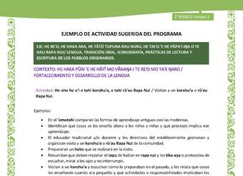 Actividad sugerida LC02 - Rapa Nui - U3 - N°07: Visitan a un korohu'a o rū'au Rapa Nui. Actividad sugerida LC02 - Rapa Nui - U3 - N°07: Visitan a un korohu'a o rū'au Rapa Nui.