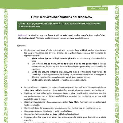 Actividad sugerida LC02 - Rapa Nui - U3 - N°12: Indagan y reflexionan en torno a los tapu o prohibiciones. Actividad sugerida LC02 - Rapa Nui - U3 - N°12: Indagan y reflexionan en torno a los tapu o prohibiciones.
