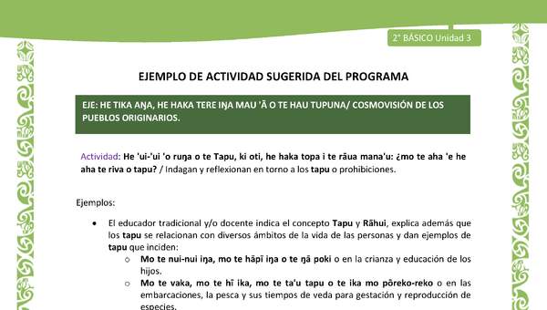 Actividad sugerida LC02 - Rapa Nui - U3 - N°12: Indagan y reflexionan en torno a los tapu o prohibiciones. Actividad sugerida LC02 - Rapa Nui - U3 - N°12: Indagan y reflexionan en torno a los tapu o prohibiciones.