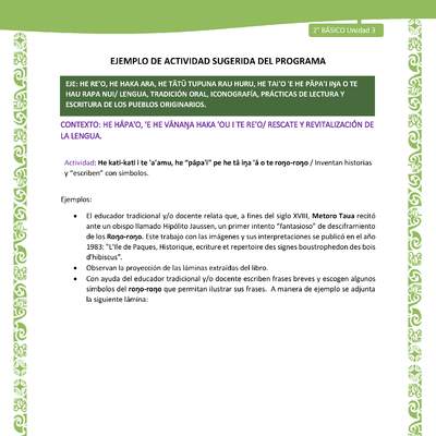 Actividad sugerida LC02 - Rapa Nui - U3 - N°04: Inventan historias y “escriben” con símbolos. Actividad sugerida LC02 - Rapa Nui - U3 - N°04: Inventan historias y “escriben” con símbolos.