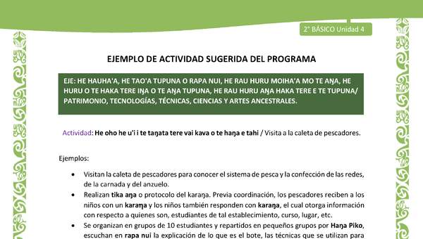 Actividad sugerida LC02 - Rapa Nui - U4 - N°19: Visita a la caleta de pescadores. Actividad sugerida LC02 - Rapa Nui - U4 - N°19: Visita a la caleta de pescadores.