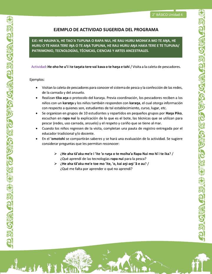 Actividad sugerida LC02 - Rapa Nui - U4 - N°19: Visita a la caleta de pescadores. Actividad sugerida LC02 - Rapa Nui - U4 - N°19: Visita a la caleta de pescadores.