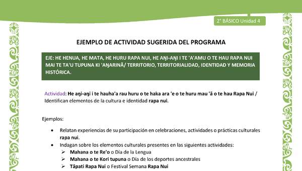 Actividad sugerida LC02 - Rapa Nui - U4 - N°10: Identifican elementos de la cultura e identidad rapa nui. Actividad sugerida LC02 - Rapa Nui - U4 - N°10: Identifican elementos de la cultura e identidad rapa nui.