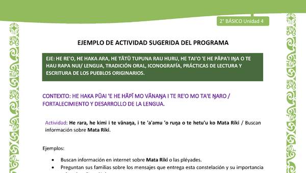 Actividad sugerida LC02 - Rapa Nui - U4 - N°08: Buscan información sobre Mata Riki. Actividad sugerida LC02 - Rapa Nui - U4 - N°08: Buscan información sobre Mata Riki.