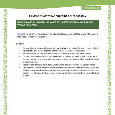 Actividad sugerida LC02 - Rapa Nui - U4 - N°13: Observan la naturaleza e interpretan sus señales. Actividad sugerida LC02 - Rapa Nui - U4 - N°13: Observan la naturaleza e interpretan sus señales.