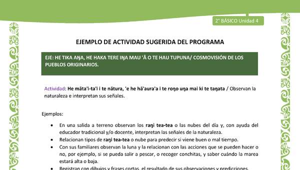 Actividad sugerida LC02 - Rapa Nui - U4 - N°13: Observan la naturaleza e interpretan sus señales. Actividad sugerida LC02 - Rapa Nui - U4 - N°13: Observan la naturaleza e interpretan sus señales.