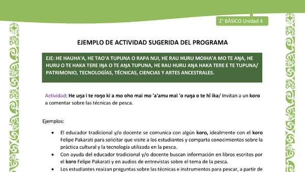 Actividad sugerida LC02 - Rapa Nui - U4 - N°17: Invitan a un koro a comentar sobre las técnicas de pesca. Actividad sugerida LC02 - Rapa Nui - U4 - N°17: Invitan a un koro a comentar sobre las técnicas de pesca.