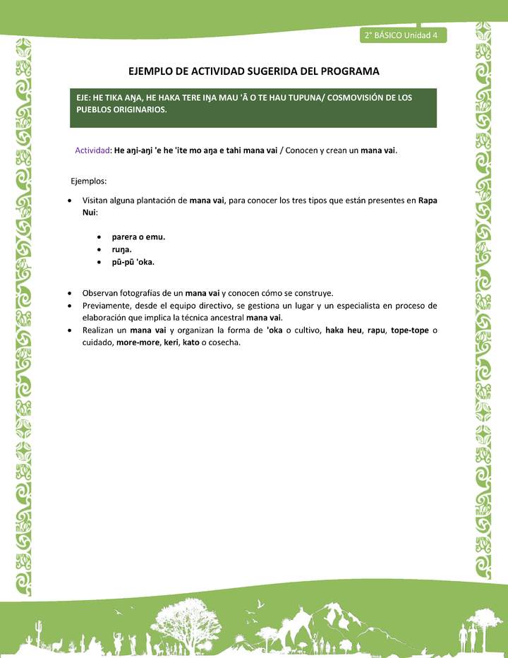 Actividad sugerida LC02 - Rapa Nui - U4 - N°14: Conocen y crean un mana vai. Actividad sugerida LC02 - Rapa Nui - U4 - N°14: Conocen y crean un mana vai.