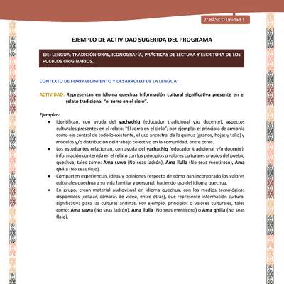 Actividad sugerida LC02 - Quechua - U1 - N°08: Representan en idioma quechua información cultural significativa presente en el relato tradicional “el zorro en el cielo”. Actividad sugerida LC02 - Quechua - U1 - N°08: Representan en idioma quechua información cultural significativa presente en el relato tradicional “el zorro en el cielo”.
