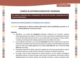 Actividad sugerida LC02 - Quechua - U1 - N°08: Representan en idioma quechua información cultural significativa presente en el relato tradicional “el zorro en el cielo”. Actividad sugerida LC02 - Quechua - U1 - N°08: Representan en idioma quechua información cultural significativa presente en el relato tradicional “el zorro en el cielo”.