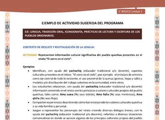 Actividad sugerida LC02 - Quechua - U1 - N°05: Representan información cultural significativa del pueblo quechua presentes en el relato “El zorro en el cielo”. Actividad sugerida LC02 - Quechua - U1 - N°05: Representan información cultural significativa del pueblo quechua presentes en el relato “El zorro en el cielo”.