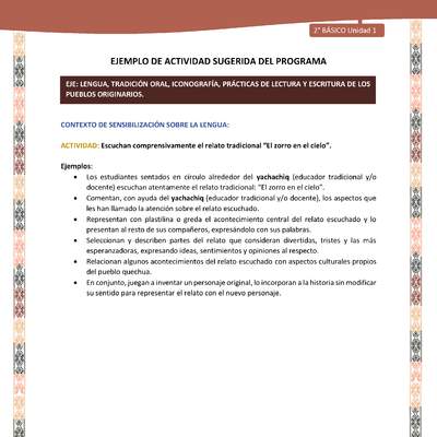 Actividad sugerida LC02 - Quechua - U1 - N°01:  Escuchan comprensivamente el relato tradicional “El zorro en el cielo”. Actividad sugerida LC02 - Quechua - U1 - N°01:  Escuchan comprensivamente el relato tradicional “El zorro en el cielo”.