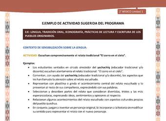 Actividad sugerida LC02 - Quechua - U1 - N°01:  Escuchan comprensivamente el relato tradicional “El zorro en el cielo”. Actividad sugerida LC02 - Quechua - U1 - N°01:  Escuchan comprensivamente el relato tradicional “El zorro en el cielo”.