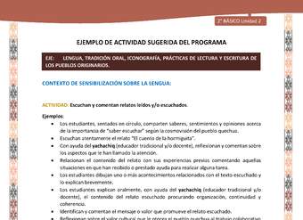 Actividad sugerida LC02 - Quechua - U2 - N°15: Escuchan y comentan relatos leídos y/o escuchados. Actividad sugerida LC02 - Quechua - U2 - N°15: Escuchan y comentan relatos leídos y/o escuchados.