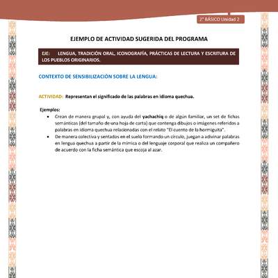 Actividad sugerida LC02 - Quechua - U2 - N°3: Representan el significado de las palabras en idioma quechua. Actividad sugerida LC02 - Quechua - U2 - N°3: Representan el significado de las palabras en idioma quechua.