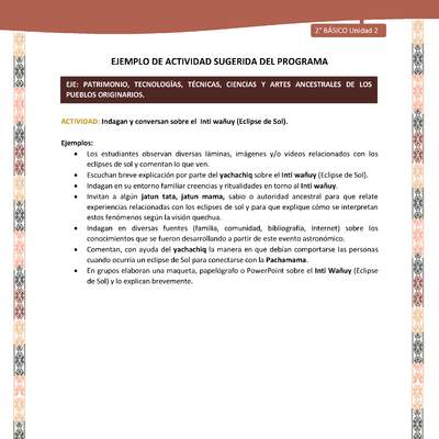 Actividad sugerida LC02 - Quechua - U2 - N°13: Indagan y conversan sobre el Inti wañuy (Eclipse de Sol). Actividad sugerida LC02 - Quechua - U2 - N°13: Indagan y conversan sobre el Inti wañuy (Eclipse de Sol).