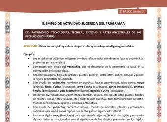 Actividad sugerida LC02 - Quechua - U2 - N°14: Elaboran un tejido quechua simple a telar que incluya una figura geométrica. Actividad sugerida LC02 - Quechua - U2 - N°14: Elaboran un tejido quechua simple a telar que incluya una figura geométrica.