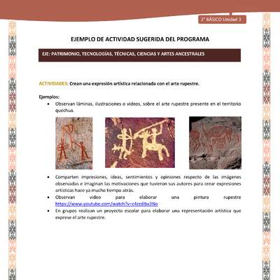 Actividad sugerida LC02 - Quechua - U3 - N°12: Crean una expresión artística relacionada con el arte rupestre. Actividad sugerida LC02 - Quechua - U3 - N°12: Crean una expresión artística relacionada con el arte rupestre.