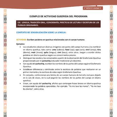 Actividad sugerida LC02 - Quechua - U3 - N°1: Escriben palabras en quechua relacionadas con el cuerpo humano. Actividad sugerida LC02 - Quechua - U3 - N°1: Escriben palabras en quechua relacionadas con el cuerpo humano.
