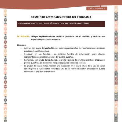 Actividad sugerida LC02 - Quechua - U3 - N°11: Indagan representaciones artísticas presentes en el territorio y realizan una exposición para darlas a conocer. Actividad sugerida LC02 - Quechua - U3 - N°11: Indagan representaciones artísticas presentes en el territorio y realizan una exposición para darlas a conocer.