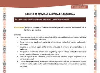Actividad sugerida LC02 - Quechua - U4 - N°10: Recopilan y comentan cantos tradicionales y relatos familiares relacionados con el territorio que habitan. Actividad sugerida LC02 - Quechua - U4 - N°10: Recopilan y comentan cantos tradicionales y relatos familiares relacionados con el territorio que habitan.