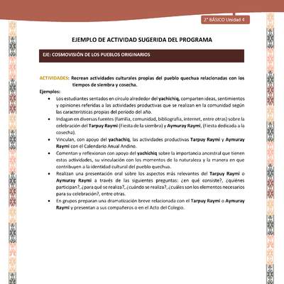 Actividad sugerida LC02 - Quechua - U4 - N°11:  Recrean actividades culturales propias del pueblo quechua relacionadas con los tiempos de siembra y cosecha. Actividad sugerida LC02 - Quechua - U4 - N°11:  Recrean actividades culturales propias del pueblo quechua relacionadas con los tiempos de siembra y cosecha.