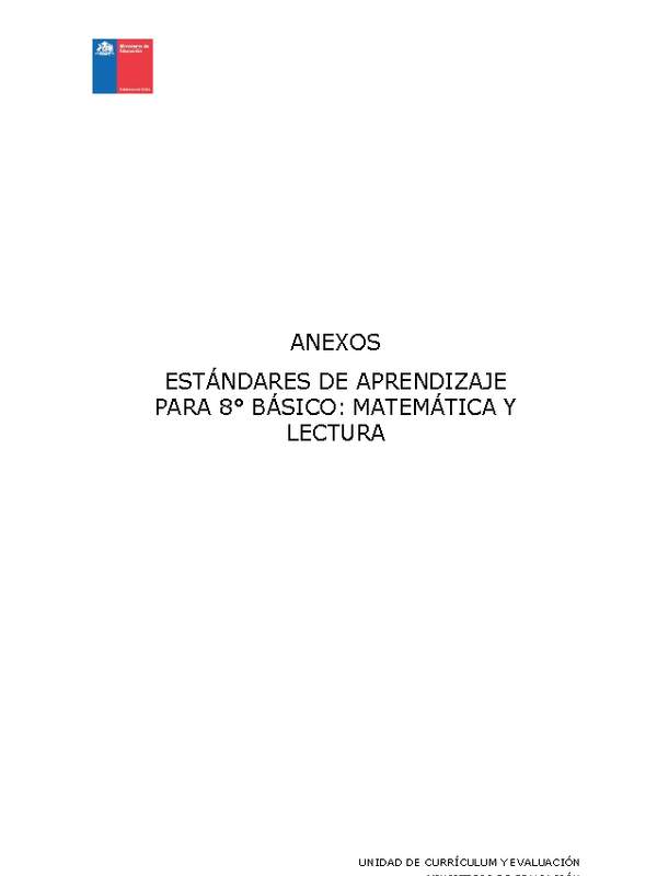Anexos Estándares de Aprendizaje para 8º básico Anexos Estándares de Aprendizaje para 8º básico