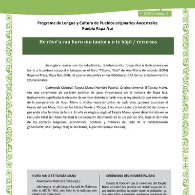 Orientaciones al docente - LC01-RAPANUI - U02 - He rāve’a rau huru mo tautoru o te hāpī Orientaciones al docente - LC01-RAPANUI - U02 - He rāve’a rau huru mo tautoru o te hāpī