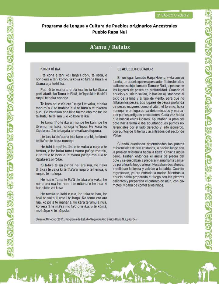 Orientaciones al docente - LC01-RAPANUI - U02 - Relato A’amu Orientaciones al docente - LC01-RAPANUI - U02 - Relato A’amu