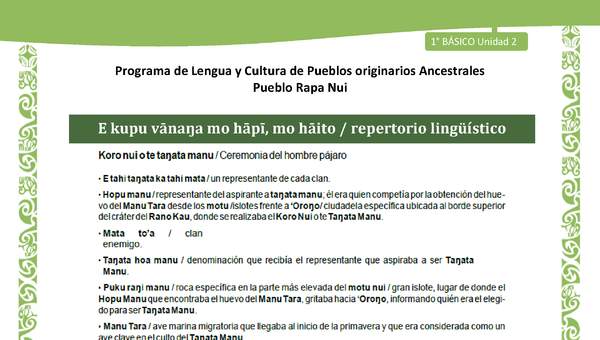 Orientaciones al docente - LC01-RAPANUI - U02 - Repertorio lingüístico Orientaciones al docente - LC01-RAPANUI - U02 - Repertorio lingüístico