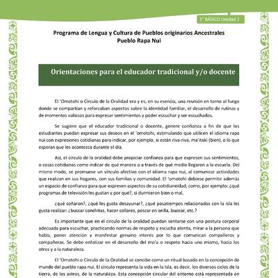 Orientaciones al docente - LC01-RAPANUI - U02 - INTRODUCCIÓN Orientaciones al docente - LC01-RAPANUI - U02 - INTRODUCCIÓN