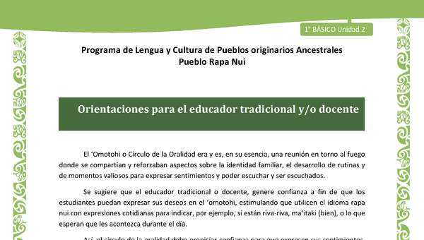 Orientaciones al docente - LC01-RAPANUI - U02 - INTRODUCCIÓN Orientaciones al docente - LC01-RAPANUI - U02 - INTRODUCCIÓN