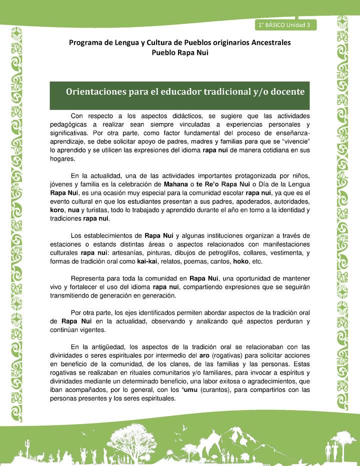 01-Orientaciones al docente - LC01-RAPANUI - U03 - INTRODUCCIÓN 01-Orientaciones al docente - LC01-RAPANUI - U03 - INTRODUCCIÓN