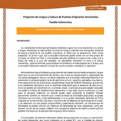 Orientaciones al docente - LC01 - Lickanantay - U1 - Introducción Orientaciones al docente - LC01 - Lickanantay - U1 - Introducción