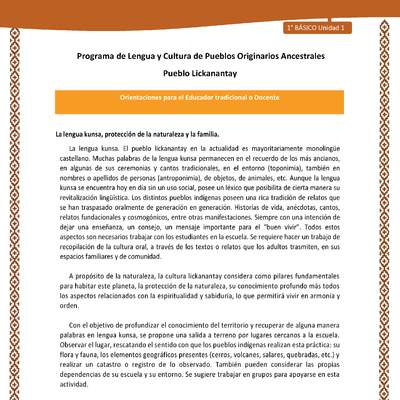 Orientaciones al docente - LC01 - Lickanantay - U1 - La lengua kunsa Orientaciones al docente - LC01 - Lickanantay - U1 - La lengua kunsa