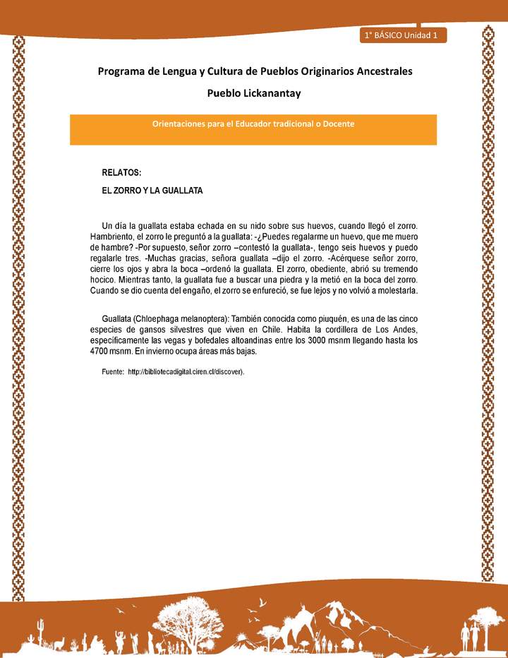 Orientaciones al docente - LC01 - Lickanantay - U1 - Relatos: El zorro y la guallata Orientaciones al docente - LC01 - Lickanantay - U1 - Relatos: El zorro y la guallata