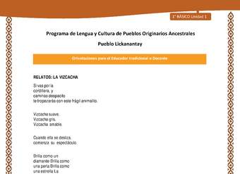 Orientaciones al docente - LC01 - Lickanantay - U1 - Relatos: La vizcacha Orientaciones al docente - LC01 - Lickanantay - U1 - Relatos: La vizcacha