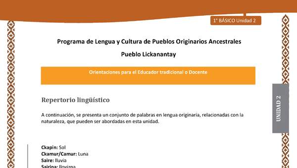 Orientaciones al docente - LC01 - Lickanantay - U2 - Repertorio lingüístico Orientaciones al docente - LC01 - Lickanantay - U2 - Repertorio lingüístico