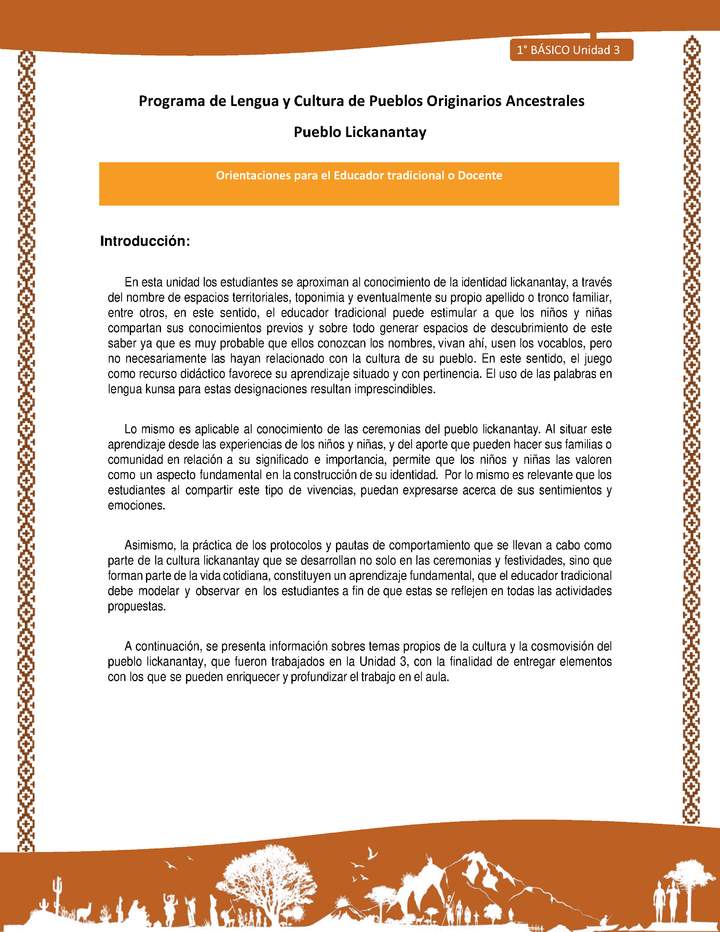 Orientaciones al docente - LC01 - Lickanantay - U3 - Introducción Orientaciones al docente - LC01 - Lickanantay - U3 - Introducción