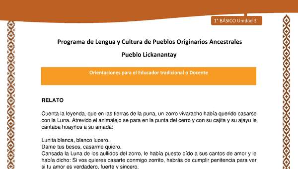 Orientaciones al docente - LC01 - Lickanantay - U3 - Relato Orientaciones al docente - LC01 - Lickanantay - U3 - Relato