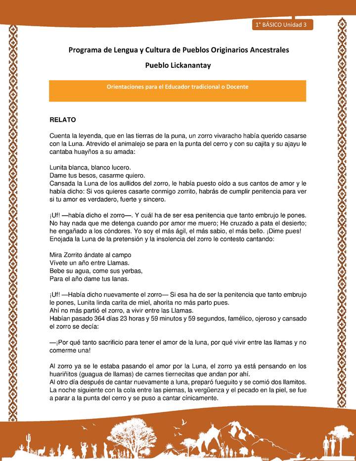 Orientaciones al docente - LC01 - Lickanantay - U3 - Relato Orientaciones al docente - LC01 - Lickanantay - U3 - Relato