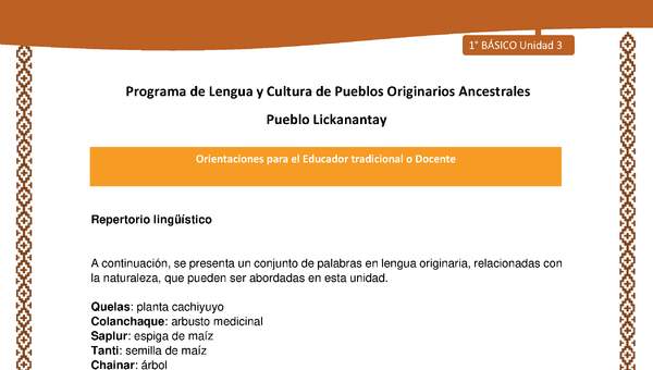 Orientaciones al docente - LC01 - Lickanantay - U3 - Repertorio lingüístico Orientaciones al docente - LC01 - Lickanantay - U3 - Repertorio lingüístico