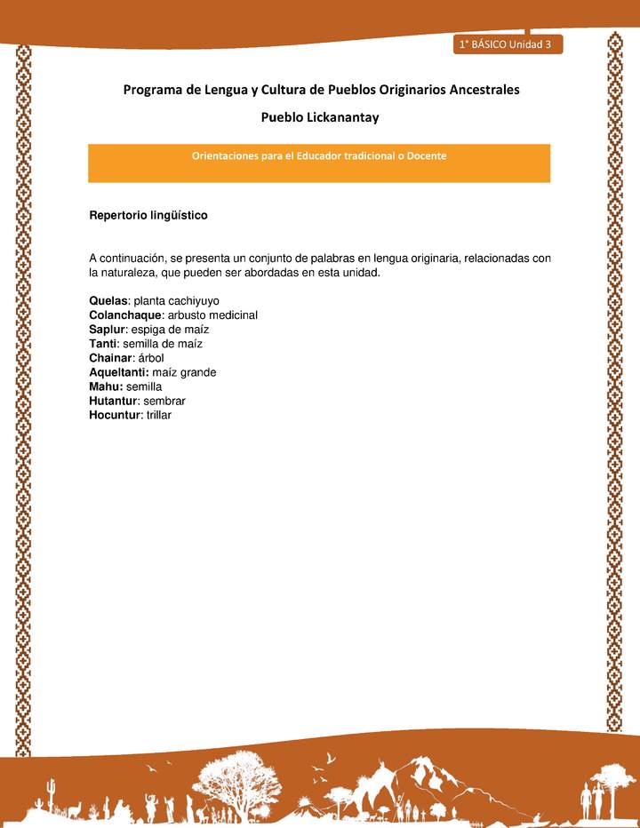 Orientaciones al docente - LC01 - Lickanantay - U3 - Repertorio lingüístico Orientaciones al docente - LC01 - Lickanantay - U3 - Repertorio lingüístico