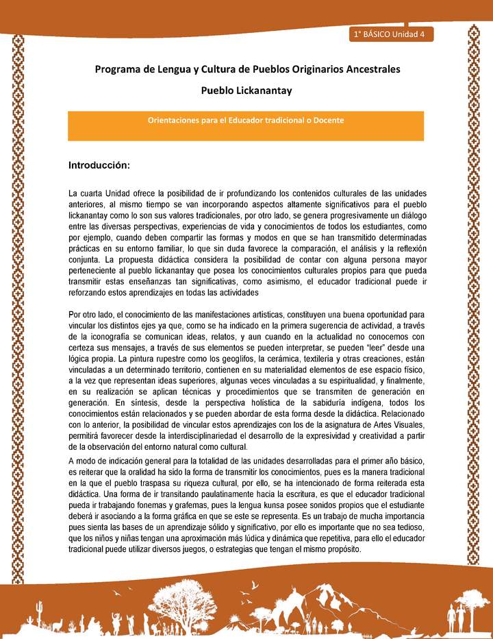 Orientaciones al docente - LC01 - Lickanantay - U4 - Introducción Orientaciones al docente - LC01 - Lickanantay - U4 - Introducción