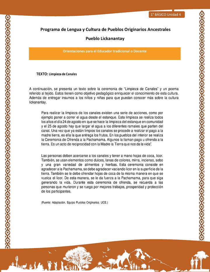 Orientaciones al docente - LC01 - Lickanantay - U4 - Textos limpieza de canales Orientaciones al docente - LC01 - Lickanantay - U4 - Textos limpieza de canales