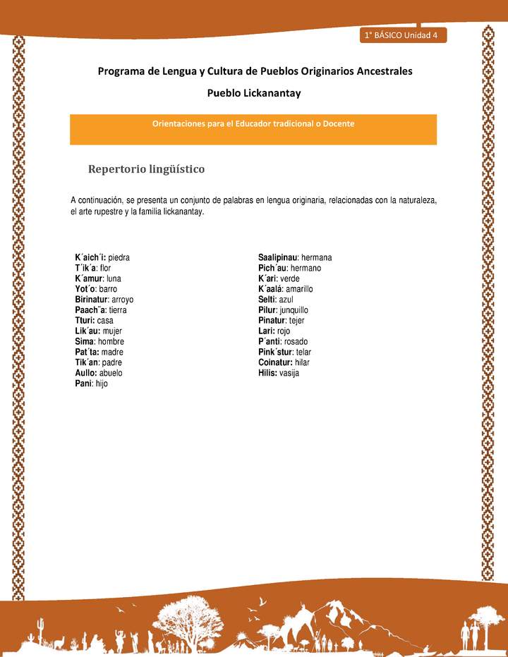 Orientaciones al docente - LC01 - Lickanantay - U4 - Repertorio lingüístico Orientaciones al docente - LC01 - Lickanantay - U4 - Repertorio lingüístico
