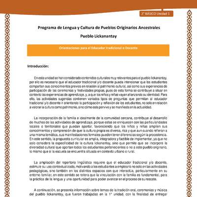 Orientaciones al docente - LC02 - Lickanantay - U1 - Introducción Orientaciones al docente - LC02 - Lickanantay - U1 - Introducción