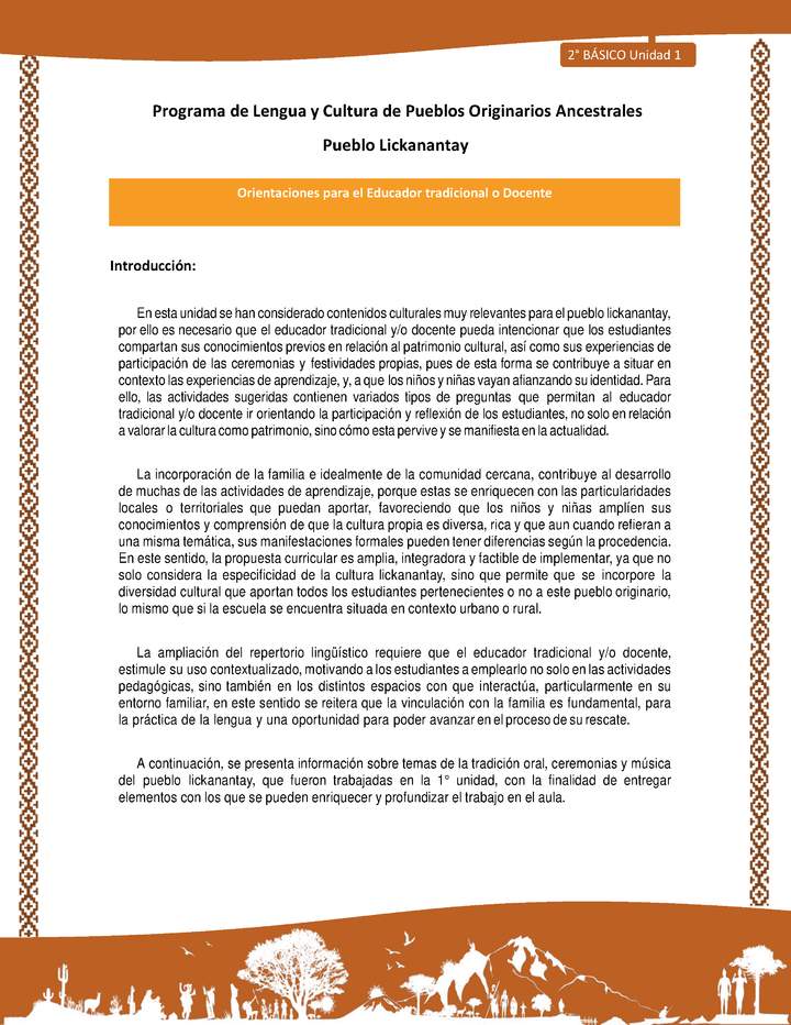 Orientaciones al docente - LC02 - Lickanantay - U1 - Introducción Orientaciones al docente - LC02 - Lickanantay - U1 - Introducción
